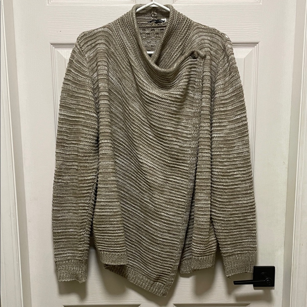 RXB | Asymmetrical | Draped | Cardigan | Knit | Sweater Jacket | Size XL | Taupe